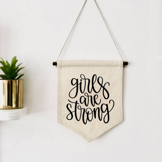 Lua Nova Children's Banners Black Font ' Girls are Strong' Children's Wall Banner